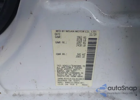 2020 Nissan Altima Sr Fwd z USA, uszkodzony, nr VIN 1N4BL4CV5LN314383